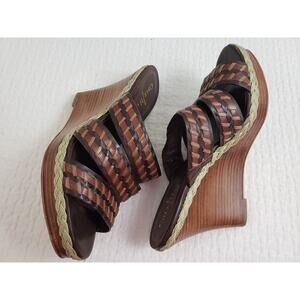 (Ma) Cole Haan Air Womens Shoes Size 8.5 B Brown Leather Wedge Sandals Office